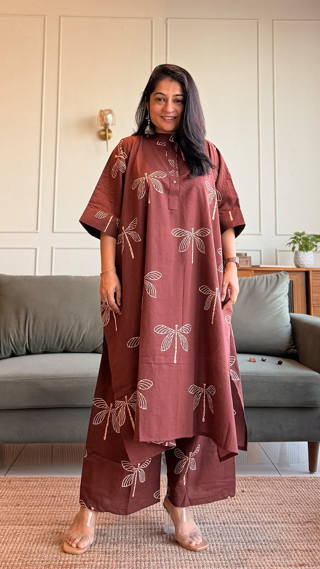 Kate Cotton Kaftan Co-ord - Burgundy