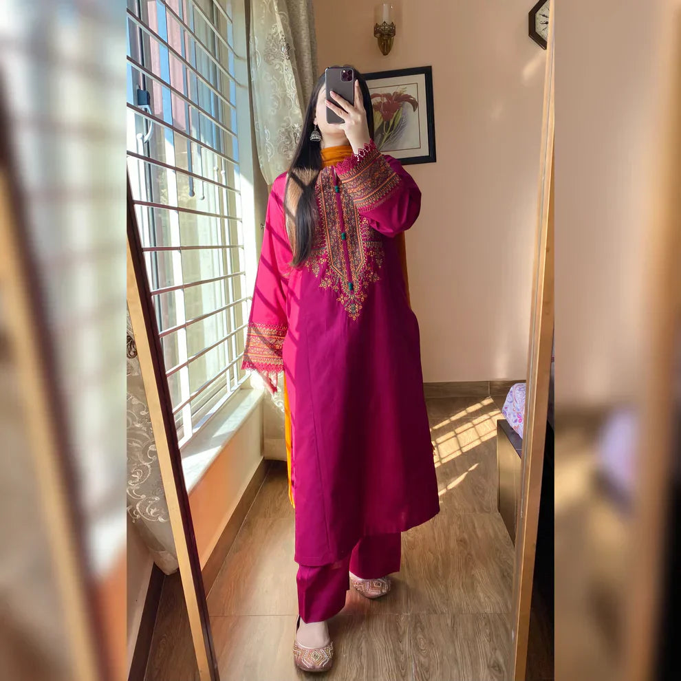 Rimjhim Crimson Embroidered 3PC Set