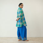 Zoya Blue Plaid Cotton Co-ord Set with Embroidered Palazzo