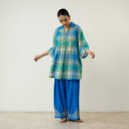 Zoya Blue Plaid Cotton Co-ord Set with Embroidered Palazzo
