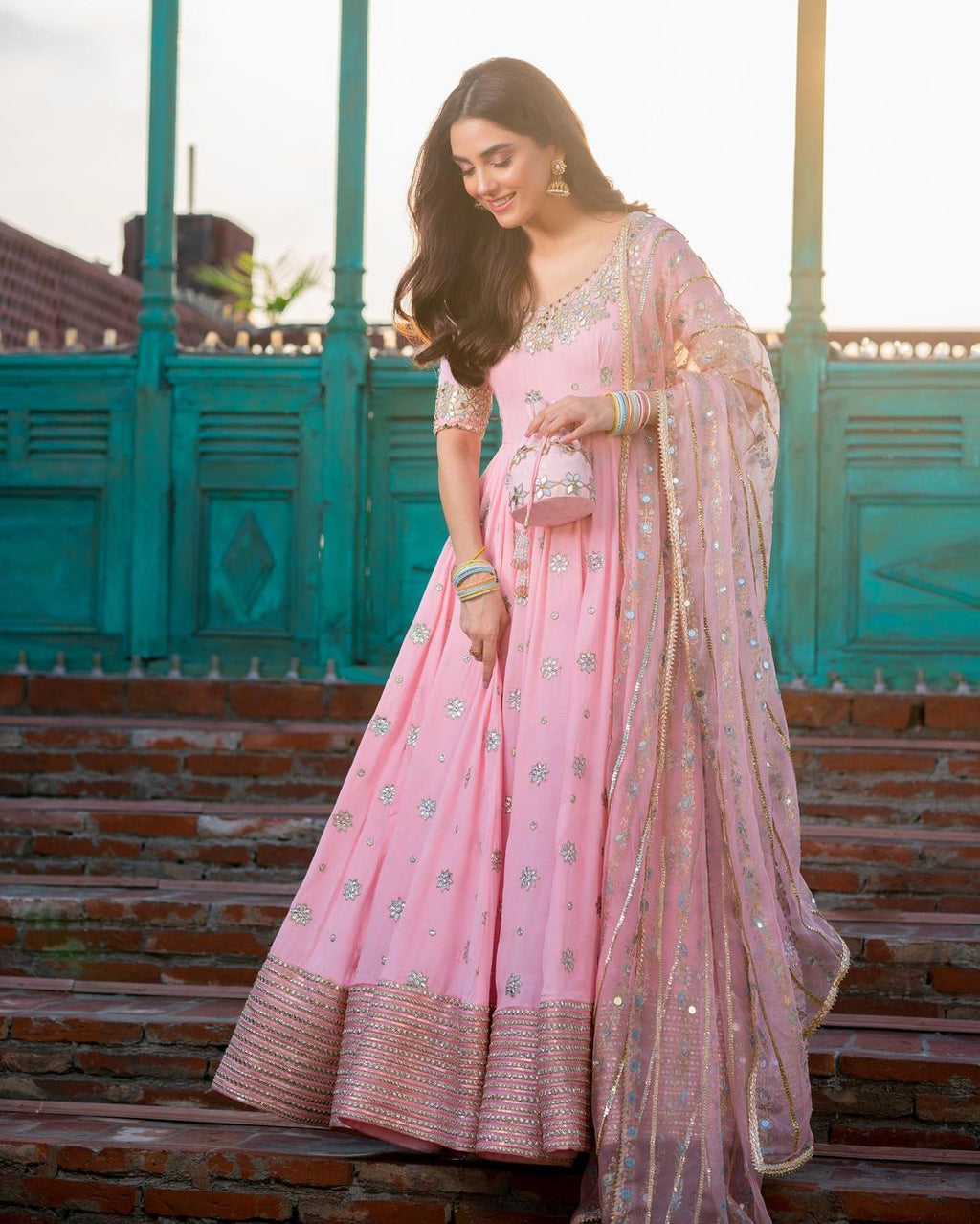Mahika Pink Loop Anarkali Suit Set