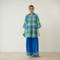 Zoya Blue Plaid Cotton Co-ord Set with Embroidered Palazzo