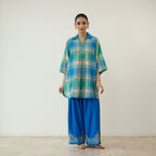 Zoya Blue Plaid Cotton Co-ord Set with Embroidered Palazzo