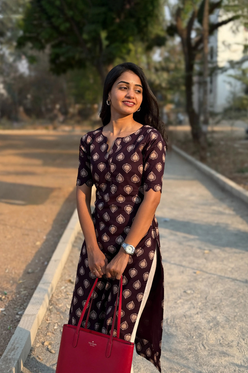 Wine Cotton kurti