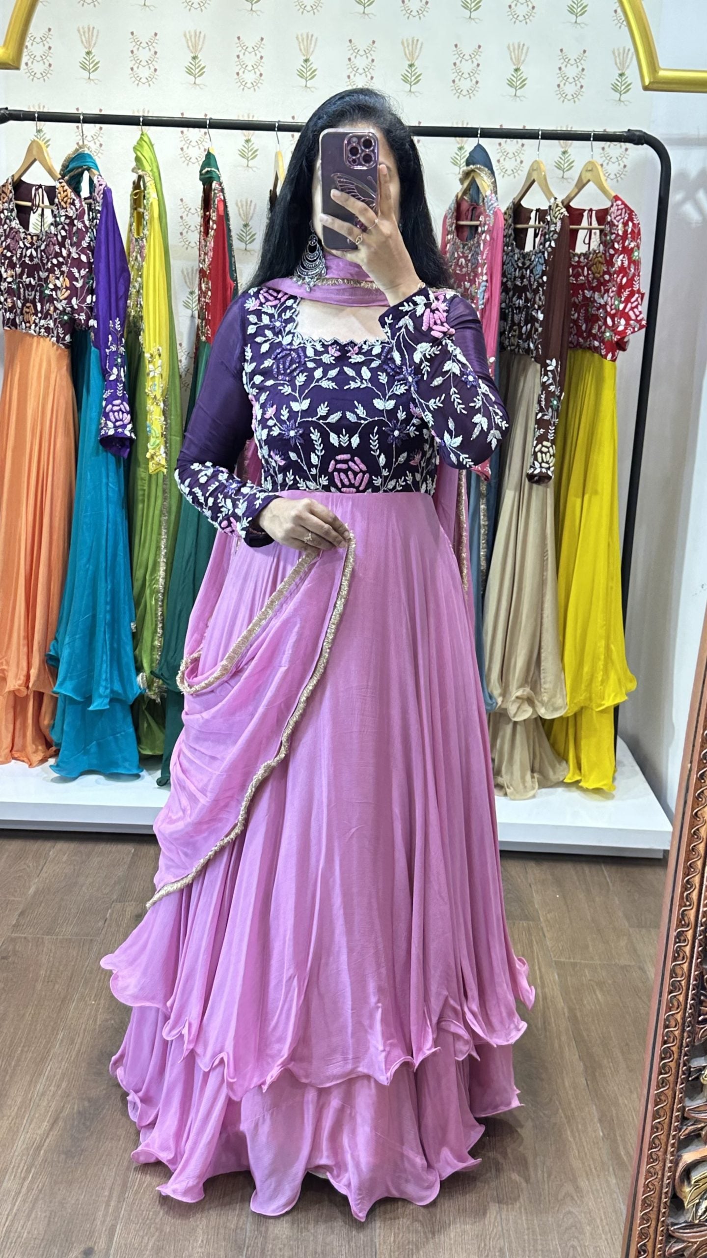 Tanirika Purple Pink Printed Suit Set