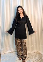 Aaliya Black Lace Kurta with Leopard Print Palazzo Set