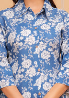 Blue White Floral Printed Rayon CO-Ord Set