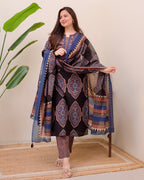 Black Ajrak Printed Cotton Suit