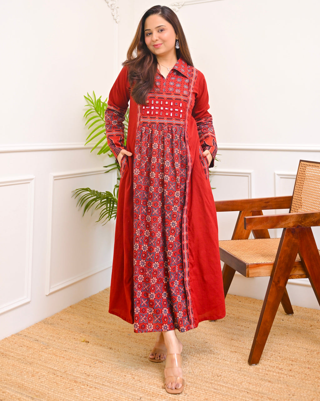 Ruby Saaj Ajrakh Mirrorwork Cotton Kurta Dress