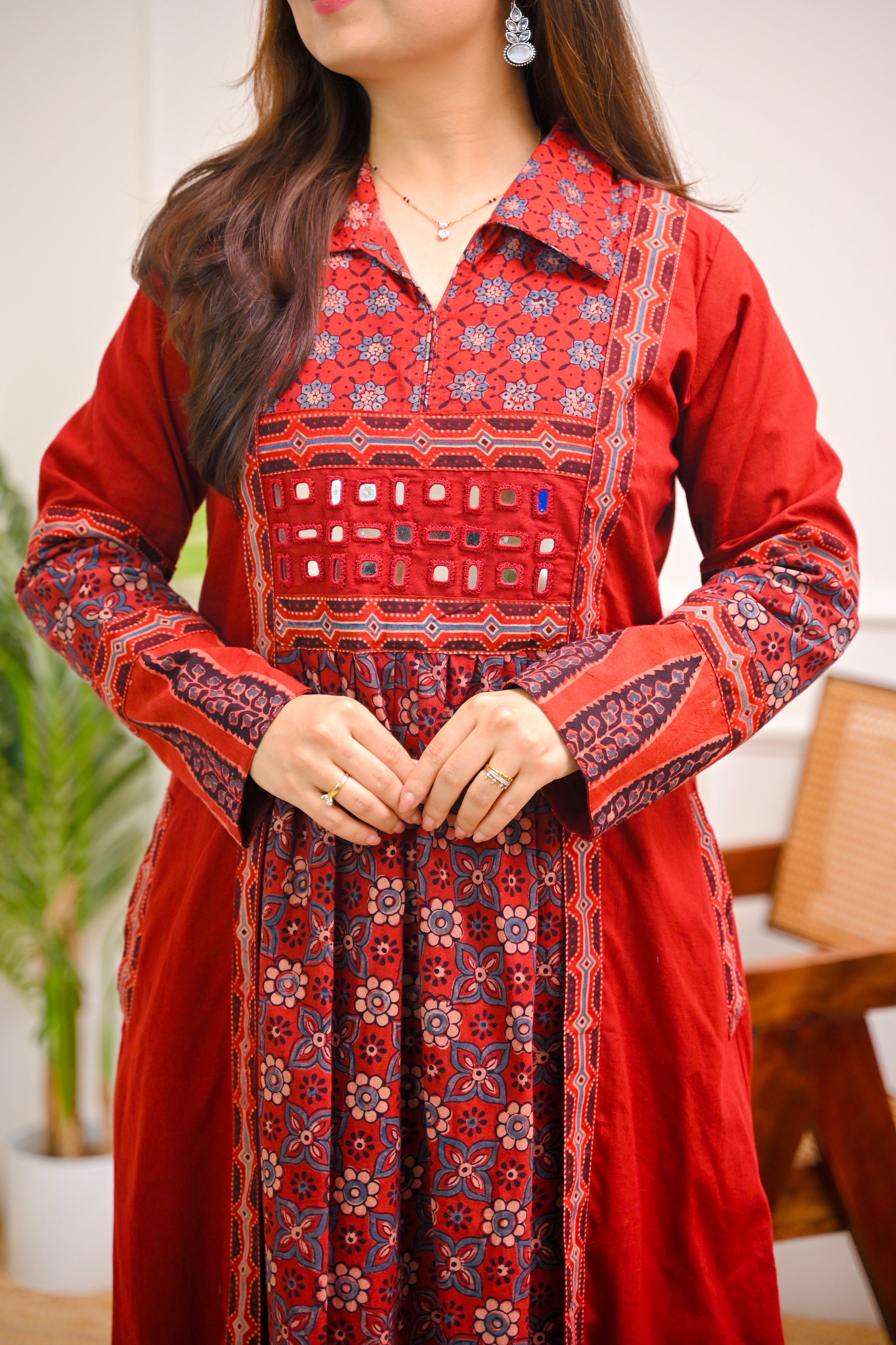 Ruby Saaj Ajrakh Mirrorwork Cotton Kurta Dress