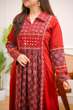 Ruby Saaj Ajrakh Mirrorwork Cotton Kurta Dress
