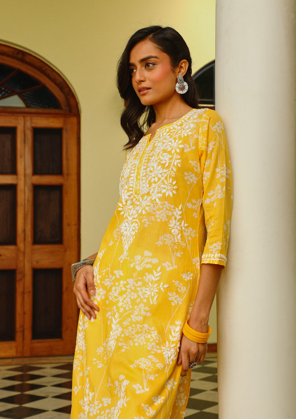 Riya Yellow Mulmul Printed Kurta