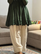 Olive green Mul chanderi embroidered Anarkali with Farshi Salwar