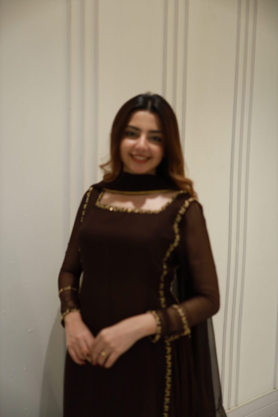 Ishani Brown Embellisshed Long Kurta With Gharara And Dupatta