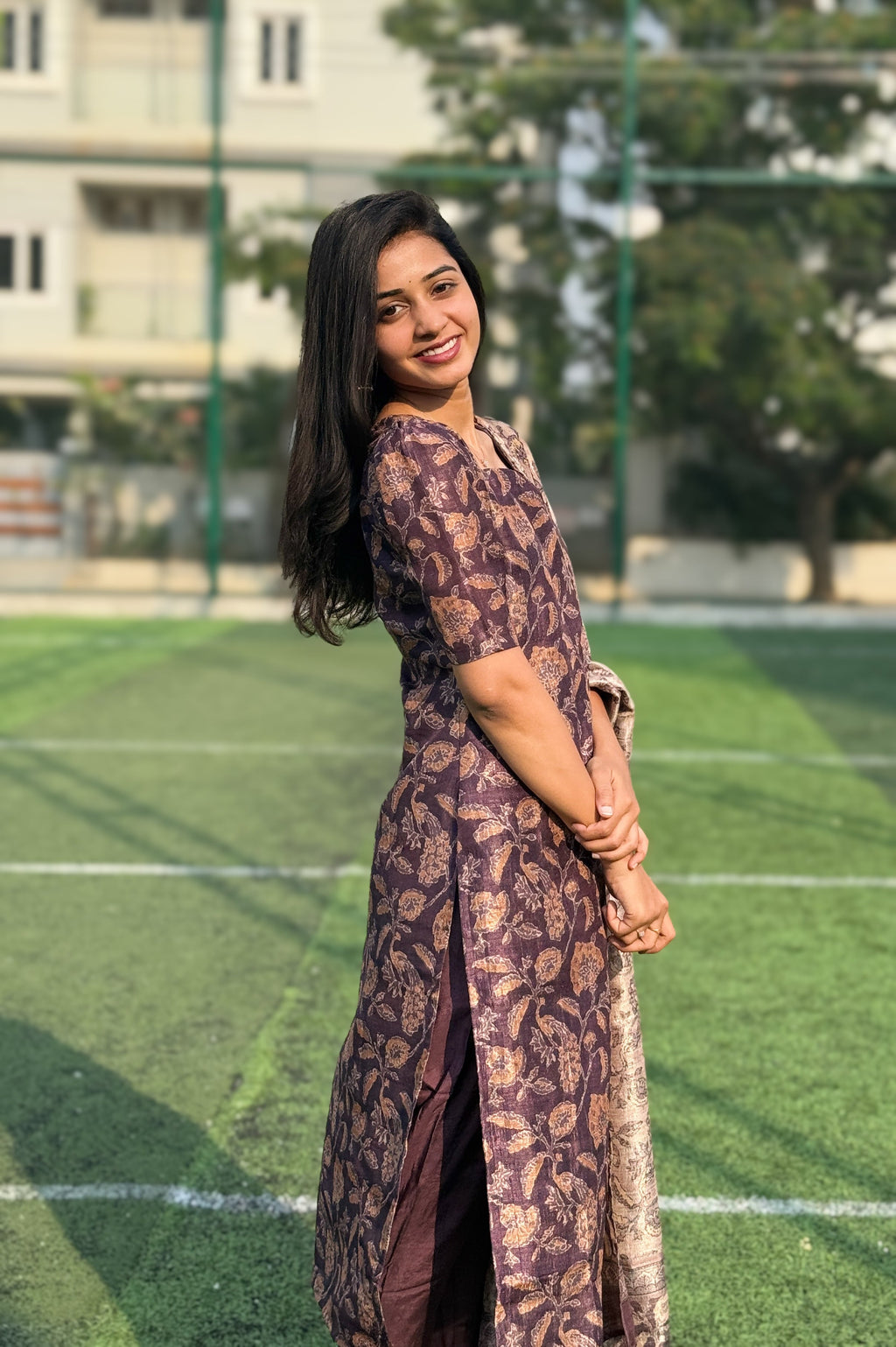 Deep Plum Semi Raw Silk KurtSet