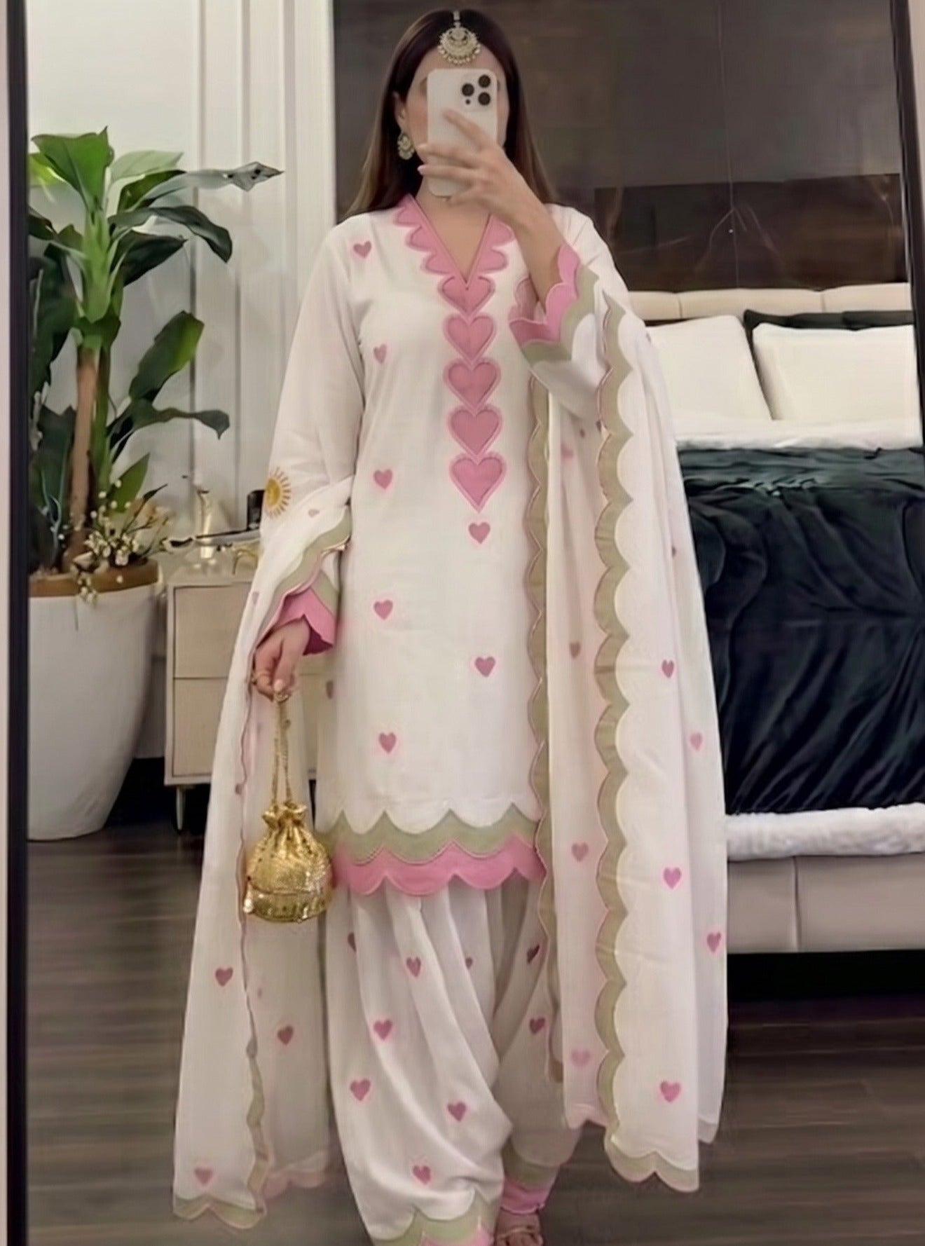 Kiara Blush Heart Scallop Embroidered Suit Set