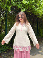 Alara Pink Bow Embroidered Kurta Palazzo Set