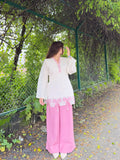 Alara Pink Bow Embroidered Kurta Palazzo Set