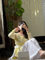 Meher Lemon Butterfly Embroidered Kurta Palazzo Set