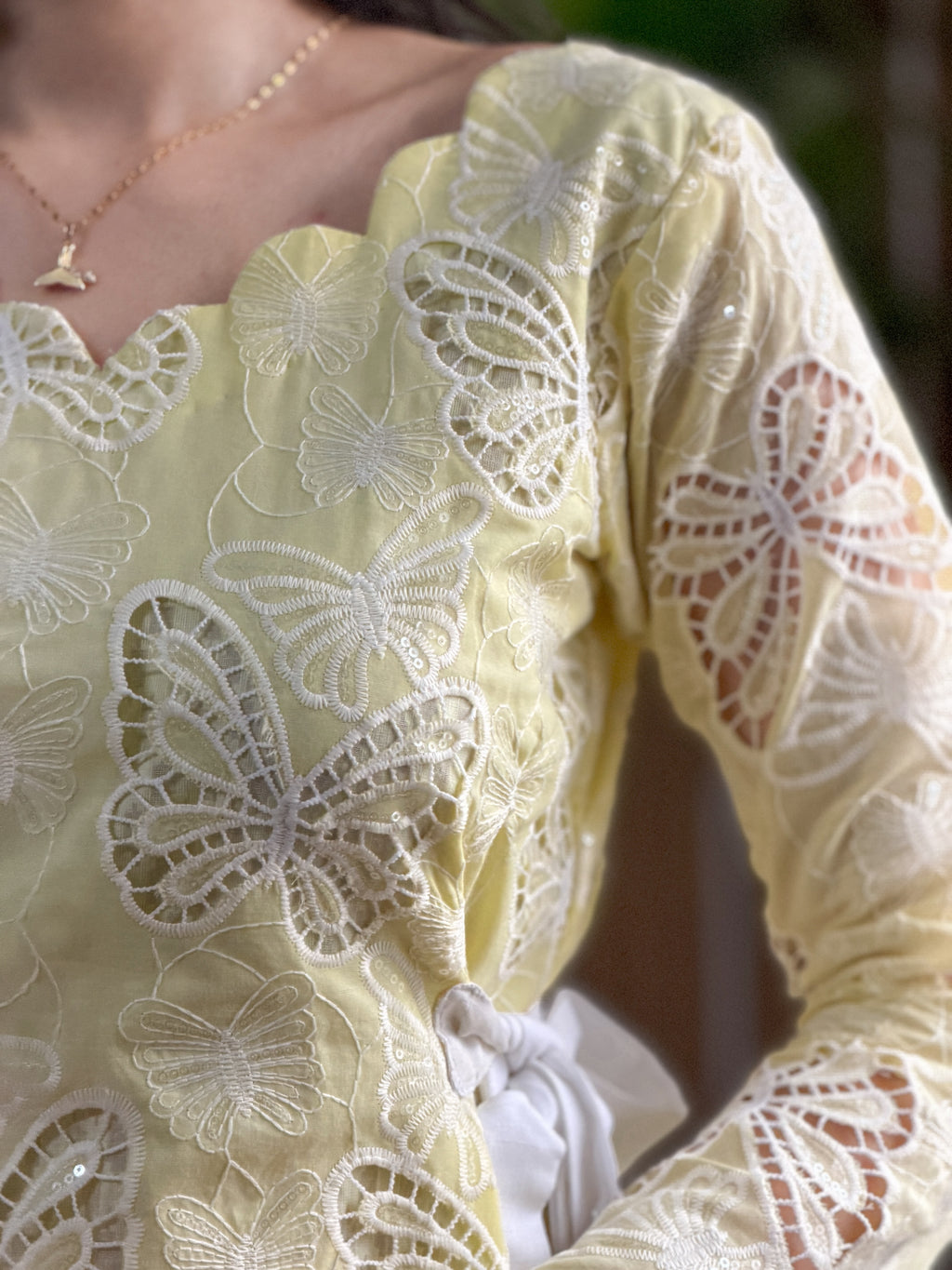 Meher Lemon Butterfly Embroidered Kurta Palazzo Set