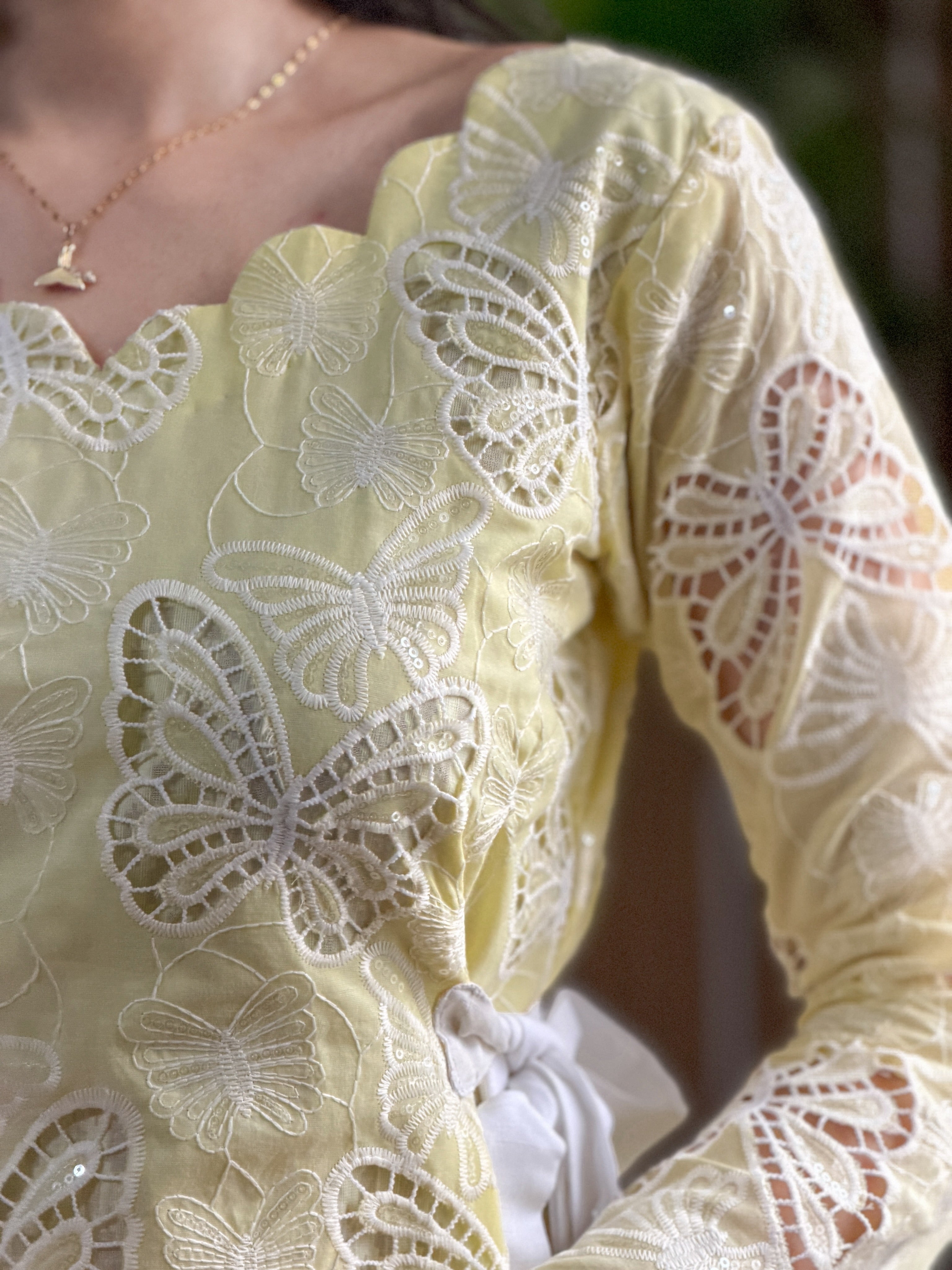 Meher Lemon Butterfly Embroidered Kurta Palazzo Set