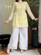 Meher Lemon Butterfly Embroidered Kurta Palazzo Set