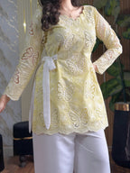 Meher Lemon Butterfly Embroidered Kurta Palazzo Set