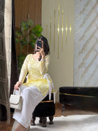 Meher Lemon Butterfly Embroidered Kurta Palazzo Set
