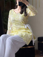Meher Lemon Butterfly Embroidered Kurta Palazzo Set