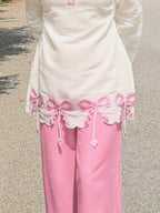 Alara Pink Bow Embroidered Kurta Palazzo Set