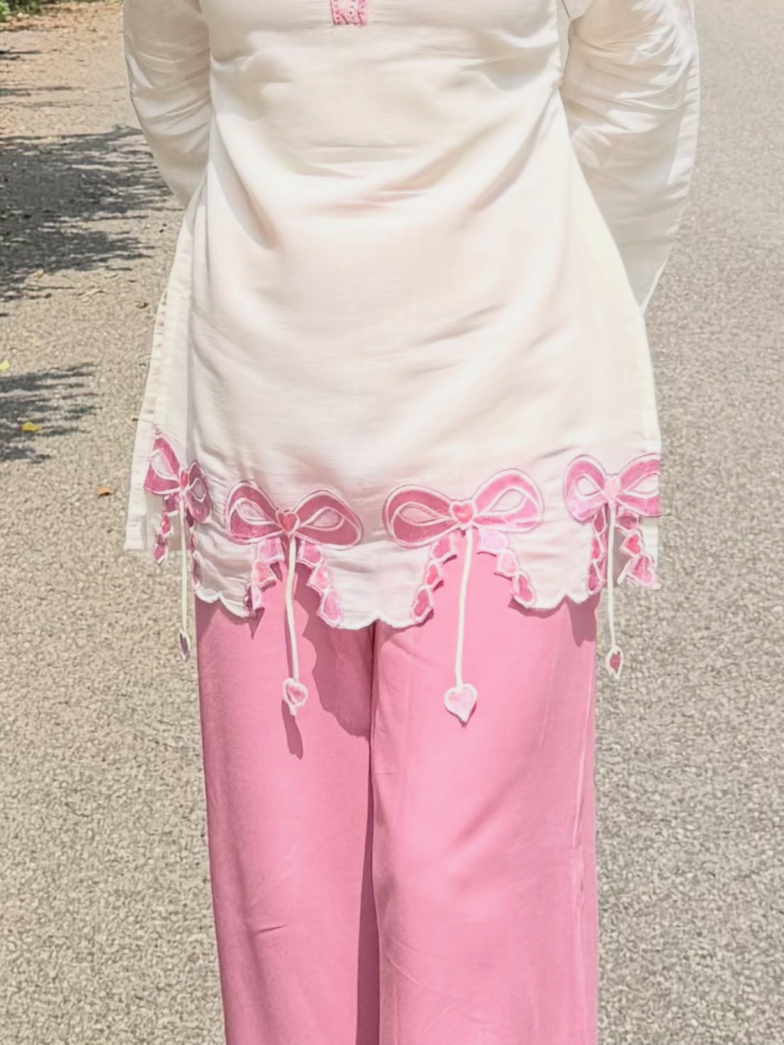 Alara Pink Bow Embroidered Kurta Palazzo Set