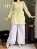 Meher Lemon Butterfly Embroidered Kurta Palazzo Set