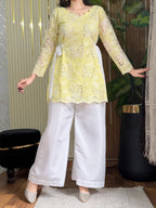 Meher Lemon Butterfly Embroidered Kurta Palazzo Set