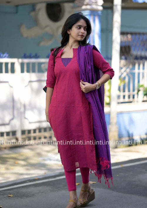 Avni Rose Plaid Top Dupatta Set