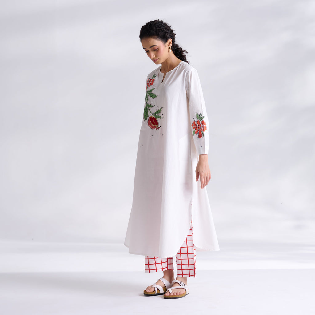 Anaar Patchwork Cotton Kurta Set - Peach