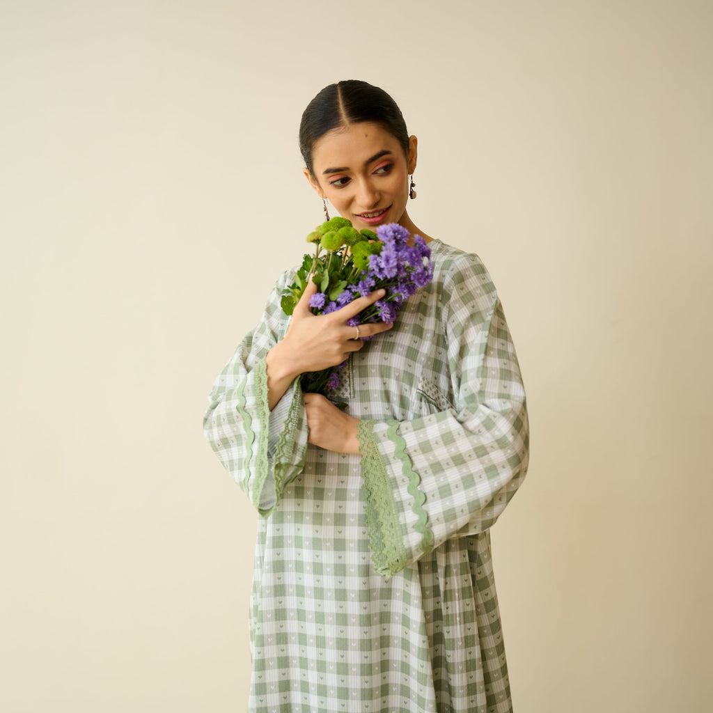 Countryside Seersucker Cotton Kurta Set - Pista Green