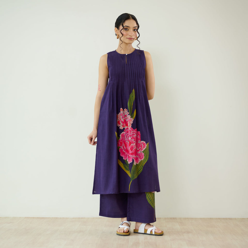 Belle Slub Cotton Kurta Set - Violet