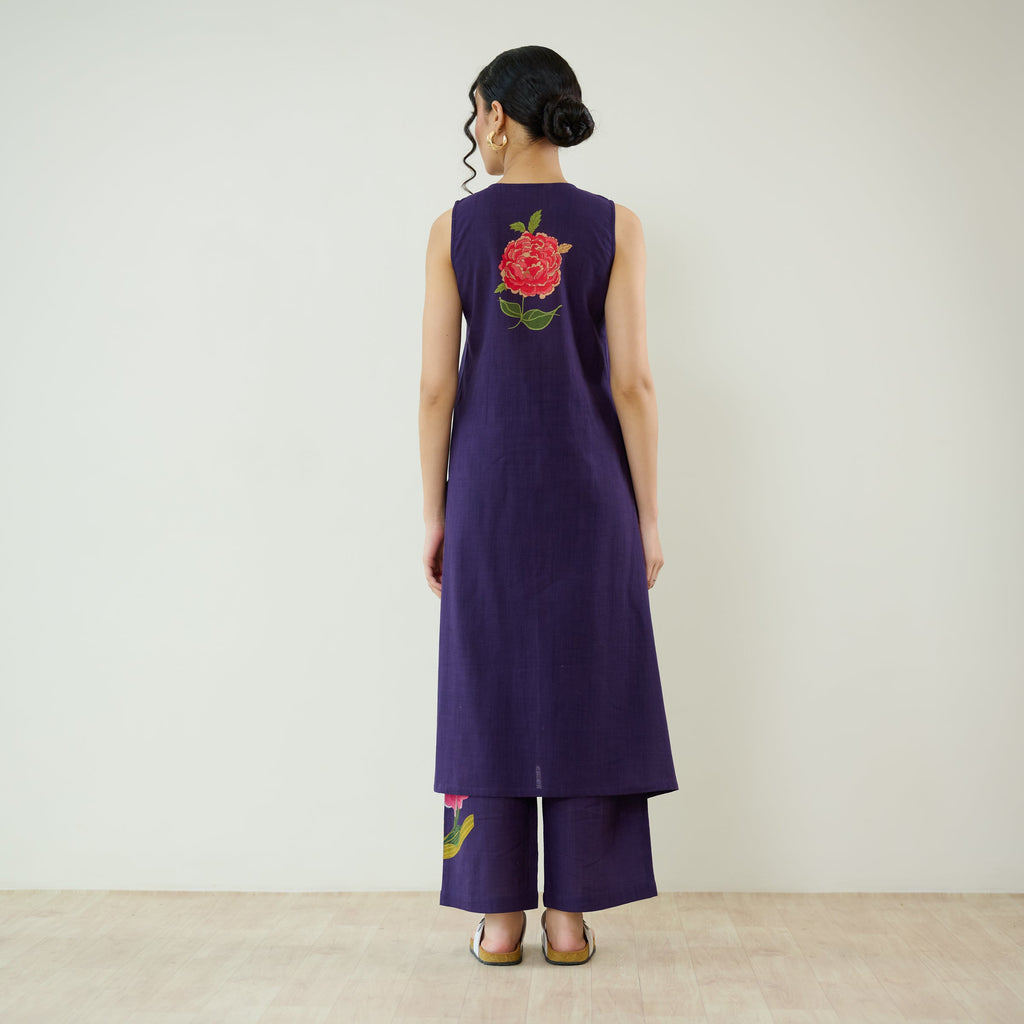 Belle Slub Cotton Kurta Set - Violet