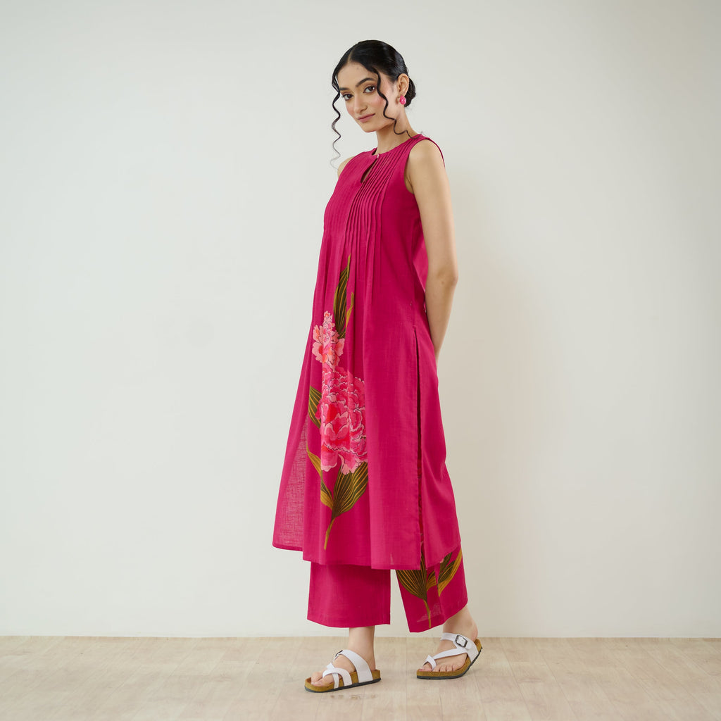 Belle Slub Cotton Kurta Set - Magenta