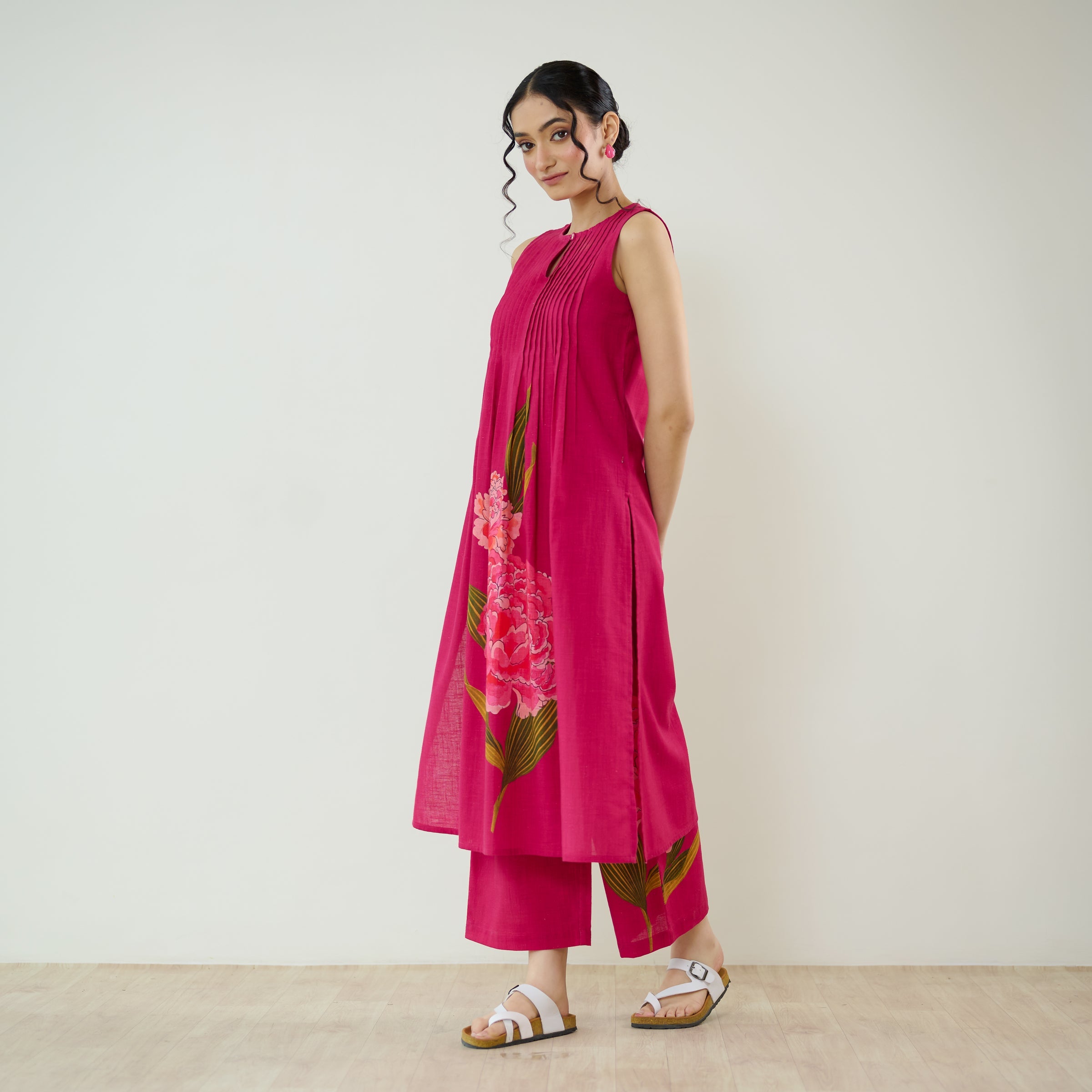 Belle Slub Cotton Kurta Set - Magenta