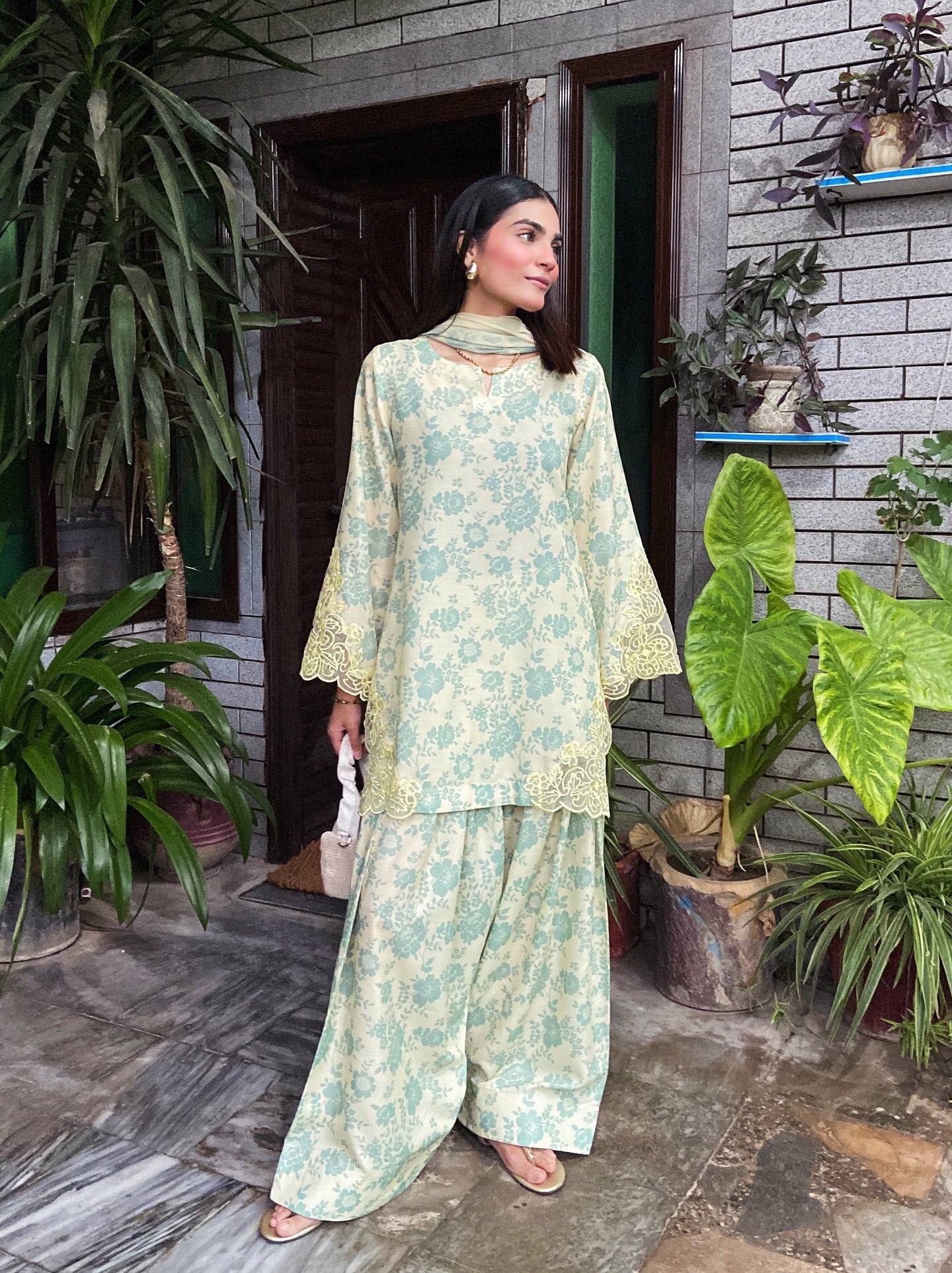 Zoyaana Blue Floral Printed Sharara Suit Set