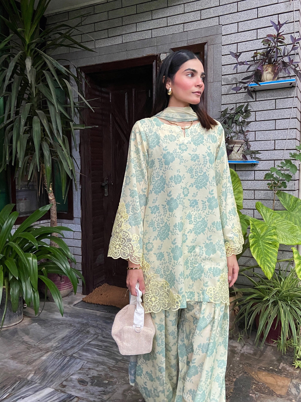 Zoyaana Blue Floral Printed Sharara Suit Set