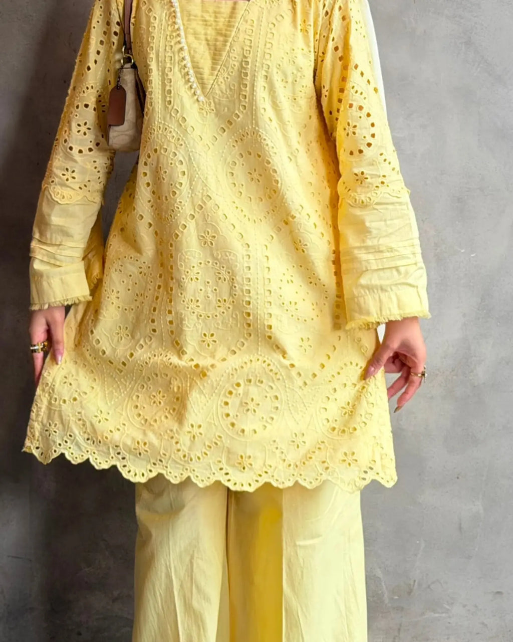 Zareen Yellow Chikankari Cutwork Palazzo Set