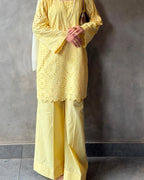 Zareen Yellow Chikankari Cutwork Palazzo Set