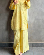 Zareen Yellow Chikankari Cutwork Palazzo Set