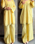 Zareen Yellow Chikankari Cutwork Palazzo Set