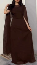 Aarvi Rich Brown Georgette Cape Dress