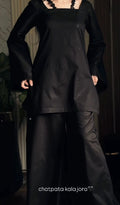 Zoya Noir Satin Embroidered Kurta Palazzo Set