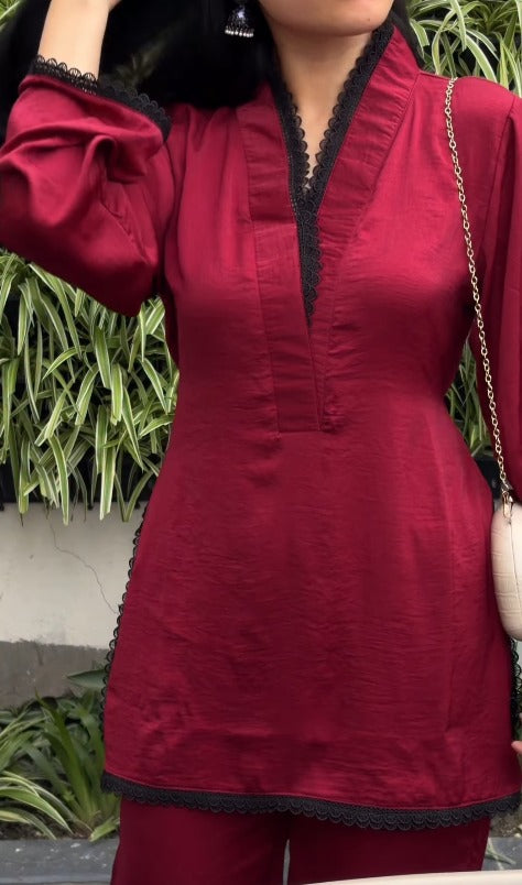 Alina Deep Wine Lace Ensemble