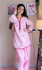 Aaradhya Pink Floral Embroidered Kurta Pant Set